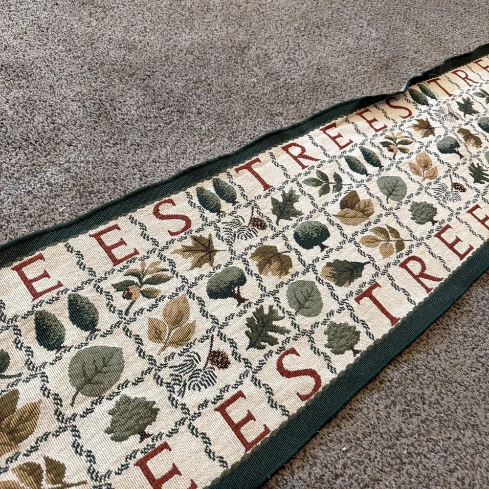 Trees Botanical Leaves Fall Tapestry Table Runner Green Border 64